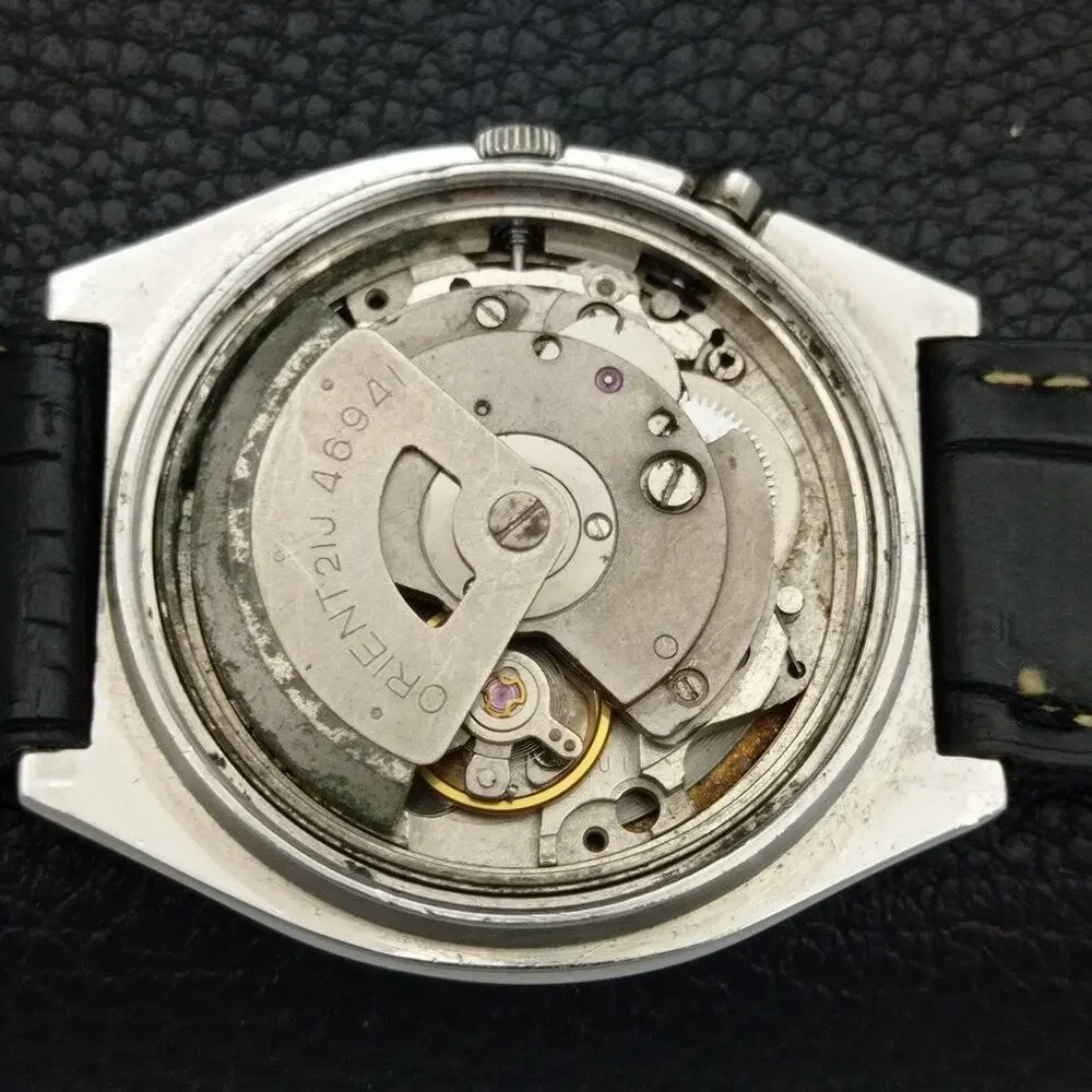 Vintage 1978 Square Orient Automatic Mens Silver Watch W/daydate & Gold accents